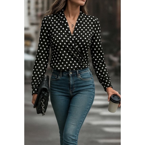 Kadın Uzun Kollu Kruvaze Yaka Krep Bluz, 28952