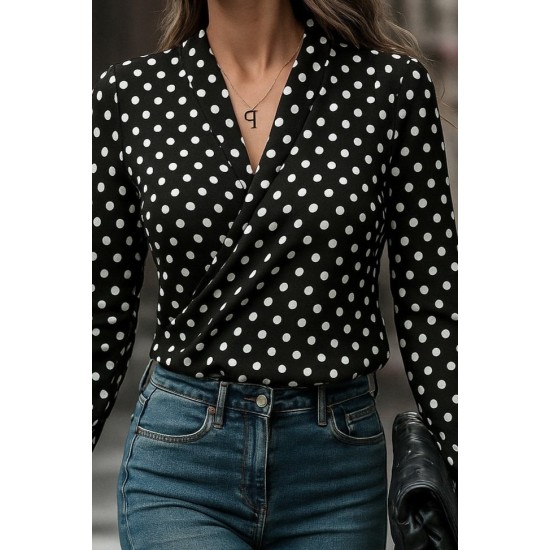 Kadın Uzun Kollu Kruvaze Yaka Krep Bluz, 28952