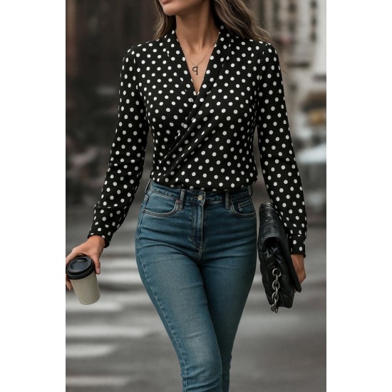 Kadın Uzun Kollu Kruvaze Yaka Krep Bluz, 28952