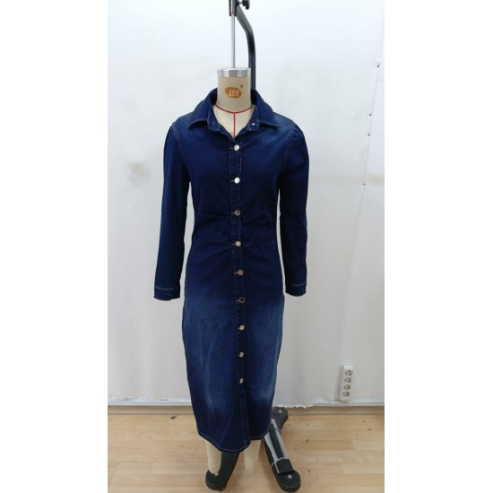 Kadın Uzun Kollu Yakalı önden Düğmeli Midi Kot Elbise , 28949 Kadın Uzun Kollu Yakalı önden Düğmeli Midi Kot Elbise , 28949