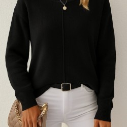 Kadın Uzun Kollu Bisiklet Yaka Düşük Omuz Detaylı Triko Bluz, 28963