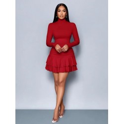 Kadın Uzun Kollu Balıkçı Yaka Mini Fırfırlı Sandy Elbise , 28483 Kadın Uzun Kollu Balıkçı Yaka Mini Fırfırlı Sandy Elbise , 28483