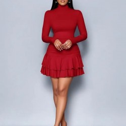 Kadın Uzun Kollu Balıkçı Yaka Mini Fırfırlı Sandy Elbise , 28483