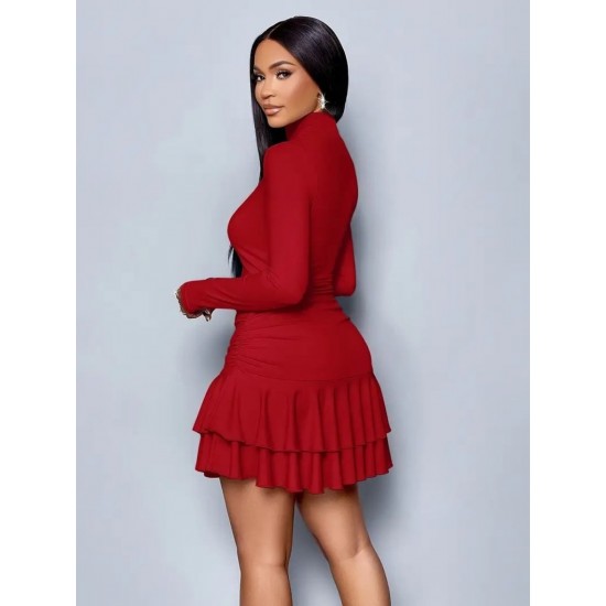 Kadın Uzun Kollu Balıkçı Yaka Mini Fırfırlı Sandy Elbise , 28483 Kadın Uzun Kollu Balıkçı Yaka Mini Fırfırlı Sandy Elbise , 28483