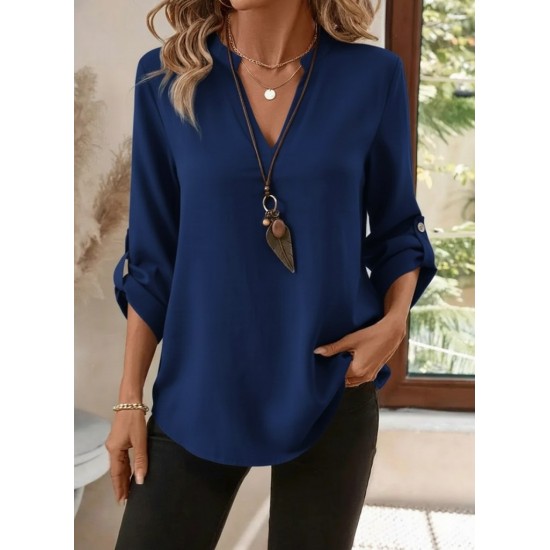Kadın Uzun Kollu V Yakalı Ithal Krep Lacivert Bluz , 28988 Kadın Uzun Kollu V Yakalı Ithal Krep Lacivert Bluz , 28988