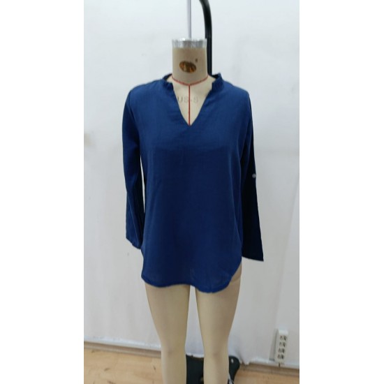 Kadın Uzun Kollu V Yakalı Ithal Krep Lacivert Bluz , 28988 Kadın Uzun Kollu V Yakalı Ithal Krep Lacivert Bluz , 28988