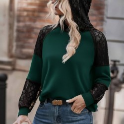 Kadın Uzun Kollu Dantelli Kapşonlu Viskon Iki Iplik Bluz, 28981