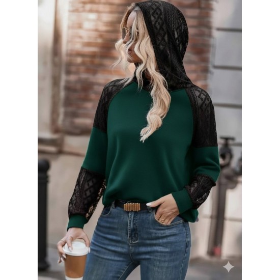 Kadın Uzun Kollu Dantelli Kapşonlu Viskon Iki Iplik Bluz, 28981 Kadın Uzun Kollu Dantelli Kapşonlu Viskon Iki Iplik Bluz, 28981