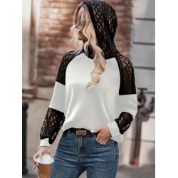 Kadın Uzun Kollu Dantelli Kapşonlu Viskon Iki Iplik Bluz, 28979