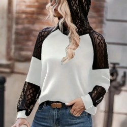 Kadın Uzun Kollu Dantelli Kapşonlu Viskon Iki Iplik Bluz, 28979