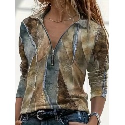 Kadın Uzun Kollu önden Fermuarlı Iki Iplik Bluz , 28976