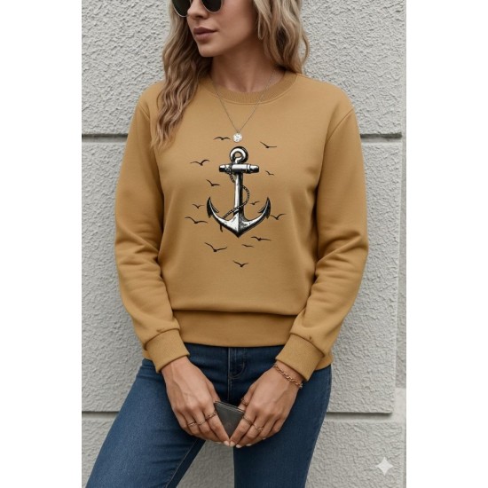 Kadın Uzun Kollu Bisiklet Yaka Desenli Viskon Iki Iplik Bluz, 29005