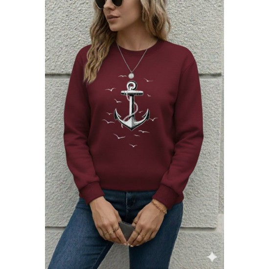 Kadın Uzun Kollu Bisiklet Yaka Desenli Viskon Iki Iplik Bluz, 29004