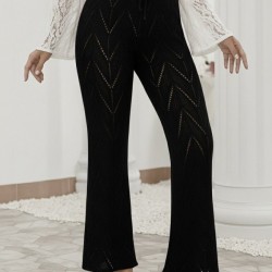 Kadın Yüksek Bel Bağcıklı Desenli Triko Pantolon, 29001 Kadın Yüksek Bel Bağcıklı Desenli Triko Pantolon, 29001