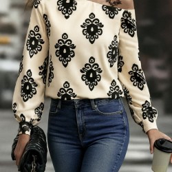 Kadın Askılı Uzun Kollu Omuzlardan Açık Desenli Mosskrep Bluz , 28999 Kadın Askılı Uzun Kollu Omuzlardan Açık Desenli Mosskrep Bluz , 28999