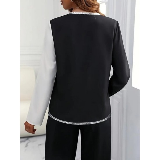 Kadın Uzun Kollu V Yakalı Pul Payet Işlemeli Ithal Krep Bluz , 29006 Kadın Uzun Kollu V Yakalı Pul Payet Işlemeli Ithal Krep Bluz , 29006