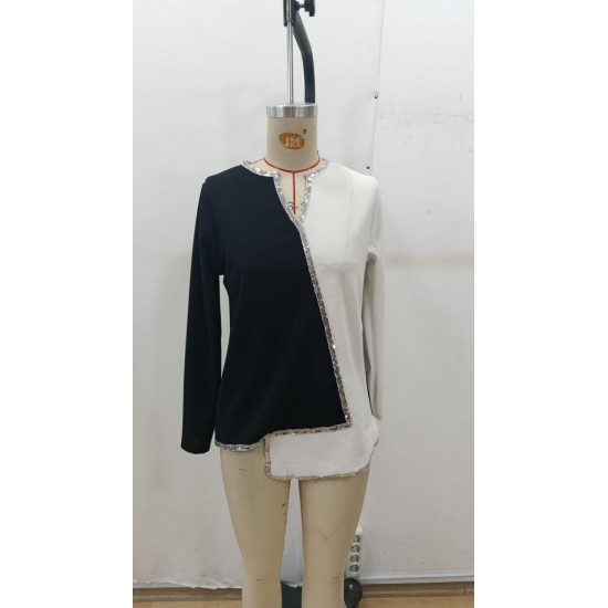 Kadın Uzun Kollu V Yakalı Pul Payet Işlemeli Ithal Krep Bluz , 29006 Kadın Uzun Kollu V Yakalı Pul Payet Işlemeli Ithal Krep Bluz , 29006