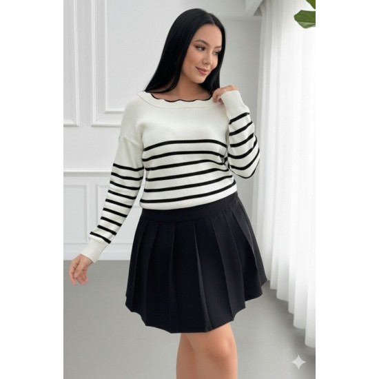 Kadın Beyaz Sırt Bağlama Detaylı çizgi Desen Triko Bluz, 29024 Kadın Beyaz Sırt Bağlama Detaylı çizgi Desen Triko Bluz, 29024