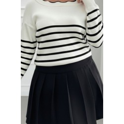 Kadın Beyaz Sırt Bağlama Detaylı çizgi Desen Triko Bluz, 29024 Kadın Beyaz Sırt Bağlama Detaylı çizgi Desen Triko Bluz, 29024