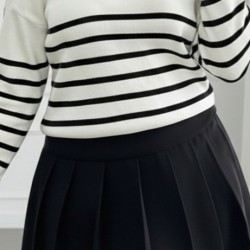 Kadın Beyaz Sırt Bağlama Detaylı çizgi Desen Triko Bluz, 29024