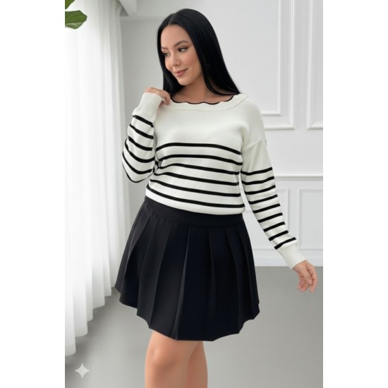 Kadın Beyaz Sırt Bağlama Detaylı çizgi Desen Triko Bluz, 29024 Kadın Beyaz Sırt Bağlama Detaylı çizgi Desen Triko Bluz, 29024