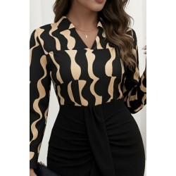 Kadın Uzun Kollu V Hakim Yakalı Desenli Dalgıç Bluz Ve önden Büzgülü Krep Ikili Takım, 29023 Kadın Uzun Kollu V Hakim Yakalı Desenli Dalgıç Bluz Ve önden Büzgülü Krep Ikili Takım, 29023