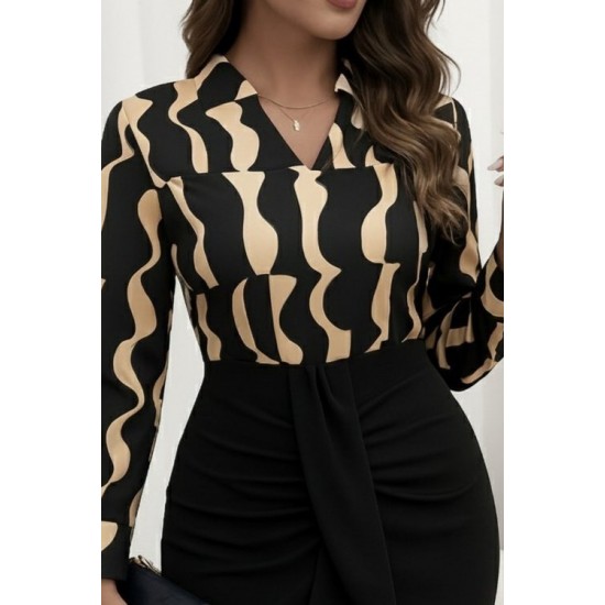 Kadın Uzun Kollu V Hakim Yakalı Desenli Dalgıç Bluz Ve önden Büzgülü Krep Ikili Takım, 29023 Kadın Uzun Kollu V Hakim Yakalı Desenli Dalgıç Bluz Ve önden Büzgülü Krep Ikili Takım, 29023