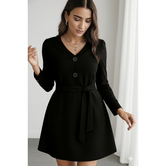 Kadın Uzun Kollu Düğme Detaylı Kendinden Kemerli Ithal Krep Elbise, 29022 Kadın Uzun Kollu Düğme Detaylı Kendinden Kemerli Ithal Krep Elbise, 29022