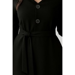 Kadın Uzun Kollu Düğme Detaylı Kendinden Kemerli Ithal Krep Elbise, 29022 Kadın Uzun Kollu Düğme Detaylı Kendinden Kemerli Ithal Krep Elbise, 29022