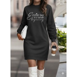 Kadın Uzun Kollu Bisiklet Yaka Kısa Viskon Iki Iplik Elbise , 29015