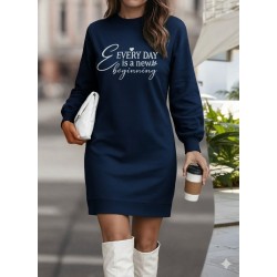 Kadın Uzun Kollu Bisiklet Yaka Kısa Viskon Iki Iplik Elbise , 29014