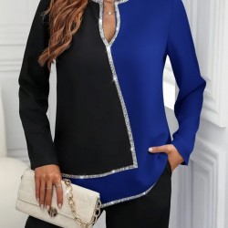 Kadın Uzun Kollu V Yakalı Pul Payet Işlemeli Ithal Krep Bluz , 29008 Kadın Uzun Kollu V Yakalı Pul Payet Işlemeli Ithal Krep Bluz , 29008