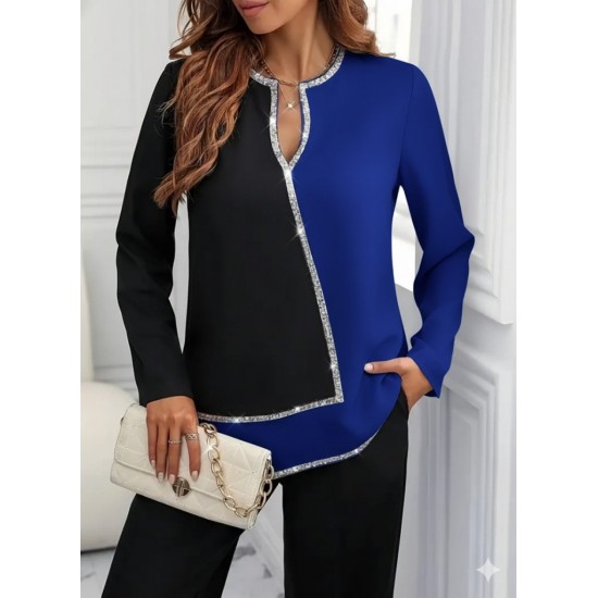 Kadın Uzun Kollu V Yakalı Pul Payet Işlemeli Ithal Krep Bluz , 29008 Kadın Uzun Kollu V Yakalı Pul Payet Işlemeli Ithal Krep Bluz , 29008