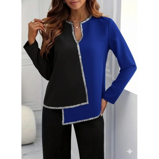 Kadın Uzun Kollu V Yakalı Pul Payet Işlemeli Ithal Krep Bluz , 29008 Kadın Uzun Kollu V Yakalı Pul Payet Işlemeli Ithal Krep Bluz , 29008