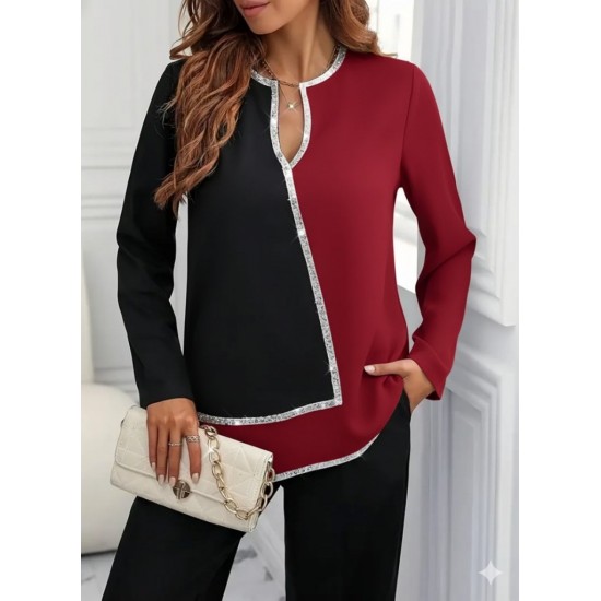 Kadın Uzun Kollu V Yakalı Pul Payet Işlemeli Ithal Krep Bluz , 29007 Kadın Uzun Kollu V Yakalı Pul Payet Işlemeli Ithal Krep Bluz , 29007