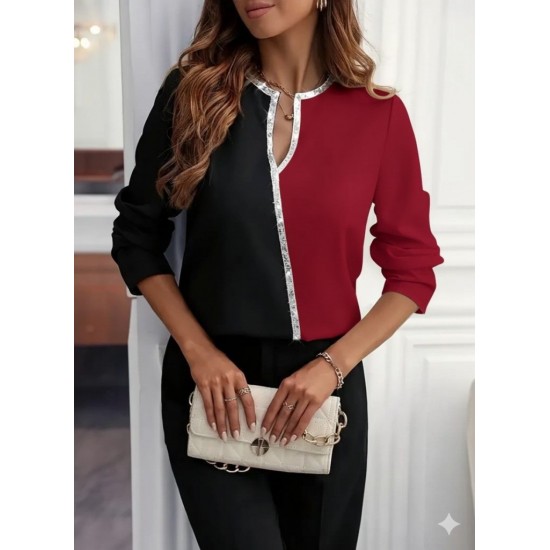 Kadın Uzun Kollu V Yakalı Pul Payet Işlemeli Ithal Krep Bluz , 29007 Kadın Uzun Kollu V Yakalı Pul Payet Işlemeli Ithal Krep Bluz , 29007
