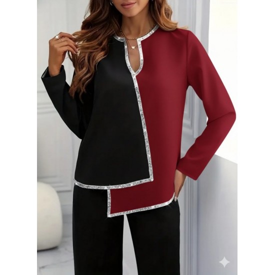 Kadın Uzun Kollu V Yakalı Pul Payet Işlemeli Ithal Krep Bluz , 29007 Kadın Uzun Kollu V Yakalı Pul Payet Işlemeli Ithal Krep Bluz , 29007