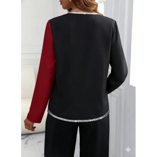 Kadın Uzun Kollu V Yakalı Pul Payet Işlemeli Ithal Krep Bluz , 29007 Kadın Uzun Kollu V Yakalı Pul Payet Işlemeli Ithal Krep Bluz , 29007