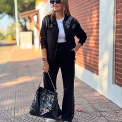 Kadın Uzun Kollu önden Fermuarlı Pul Payetli Alt üst Viskon Iki Iplik Takım, 29029