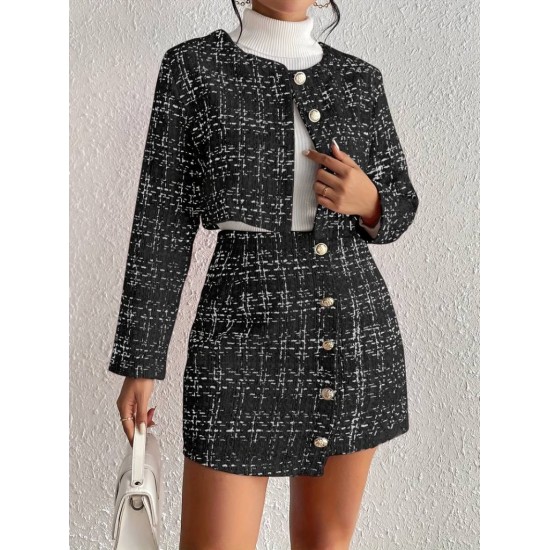 Kadın Uzun Kollu önü Düğmeli şanel Ceket Ve Etek Takım, 29028 Kadın Uzun Kollu önü Düğmeli şanel Ceket Ve Etek Takım, 29028