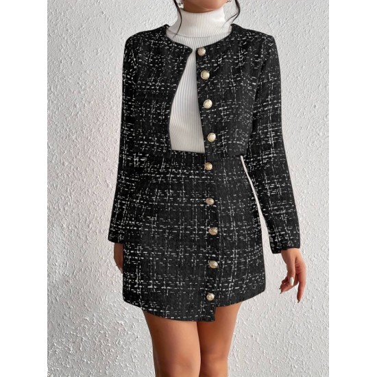 Kadın Uzun Kollu önü Düğmeli şanel Ceket Ve Etek Takım, 29028 Kadın Uzun Kollu önü Düğmeli şanel Ceket Ve Etek Takım, 29028