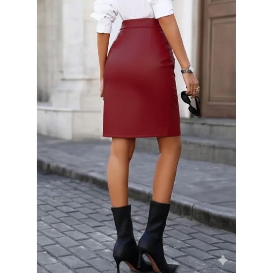 Kadın Yüksek Bel Yırtmaçlı Mini Deri Etek , 29033 Kadın Yüksek Bel Yırtmaçlı Mini Deri Etek , 29033