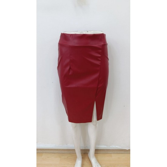 Kadın Yüksek Bel Yırtmaçlı Mini Deri Etek , 29033 Kadın Yüksek Bel Yırtmaçlı Mini Deri Etek , 29033