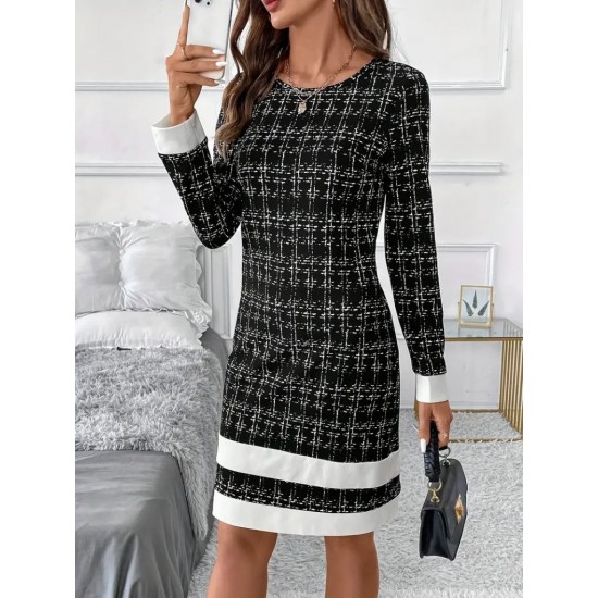 Kadın Uzun Kollu Yuvarlak Yaka Etek Ucu şerit Detaylı Kısa Dokuma Elbise, 28889 Kadın Uzun Kollu Yuvarlak Yaka Etek Ucu şerit Detaylı Kısa Dokuma Elbise, 28889