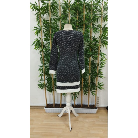 Kadın Uzun Kollu Yuvarlak Yaka Etek Ucu şerit Detaylı Kısa Dokuma Elbise, 28889 Kadın Uzun Kollu Yuvarlak Yaka Etek Ucu şerit Detaylı Kısa Dokuma Elbise, 28889