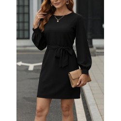 Kadın Uzun Kollu Kayık Yaka Belden Kuşaklı Kısa Ithal Krep Elbise , 29034 Kadın Uzun Kollu Kayık Yaka Belden Kuşaklı Kısa Ithal Krep Elbise , 29034