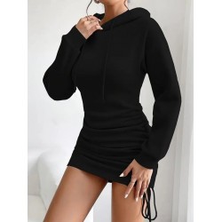 Kadın Uzun Kollu Kapşonlu Yandan Büzgülü Mini Viskon Iki Iplik Elbise , 29045 Kadın Uzun Kollu Kapşonlu Yandan Büzgülü Mini Viskon Iki Iplik Elbise , 29045