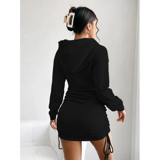 Kadın Uzun Kollu Kapşonlu Yandan Büzgülü Mini Viskon Iki Iplik Elbise , 29045 Kadın Uzun Kollu Kapşonlu Yandan Büzgülü Mini Viskon Iki Iplik Elbise , 29045