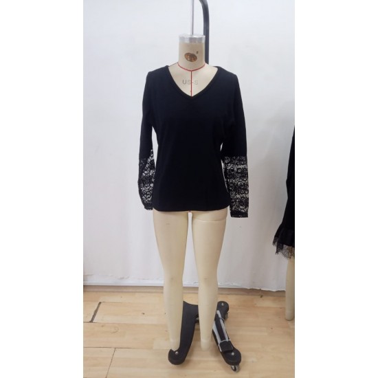 Kadın Uzun Kollu V Yakalı Dantelli Waffle Bluz , 29042 Kadın Uzun Kollu V Yakalı Dantelli Waffle Bluz , 29042