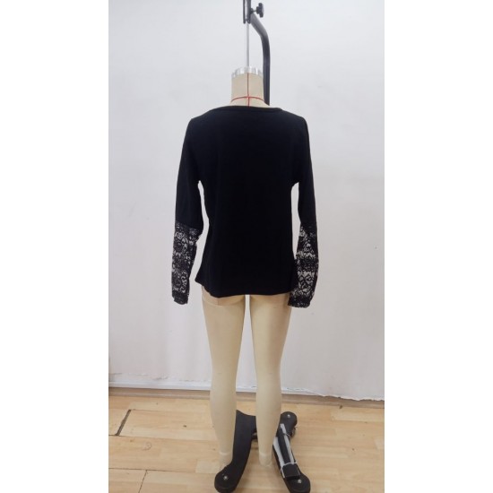 Kadın Uzun Kollu V Yakalı Dantelli Waffle Bluz , 29042 Kadın Uzun Kollu V Yakalı Dantelli Waffle Bluz , 29042